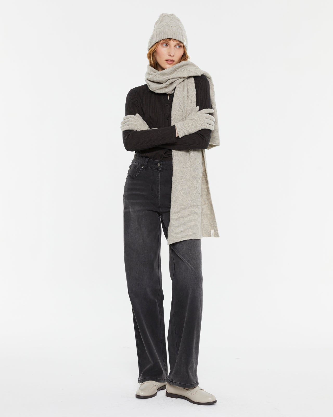 Damen Strickhandschuhe mit Flechtstruktur