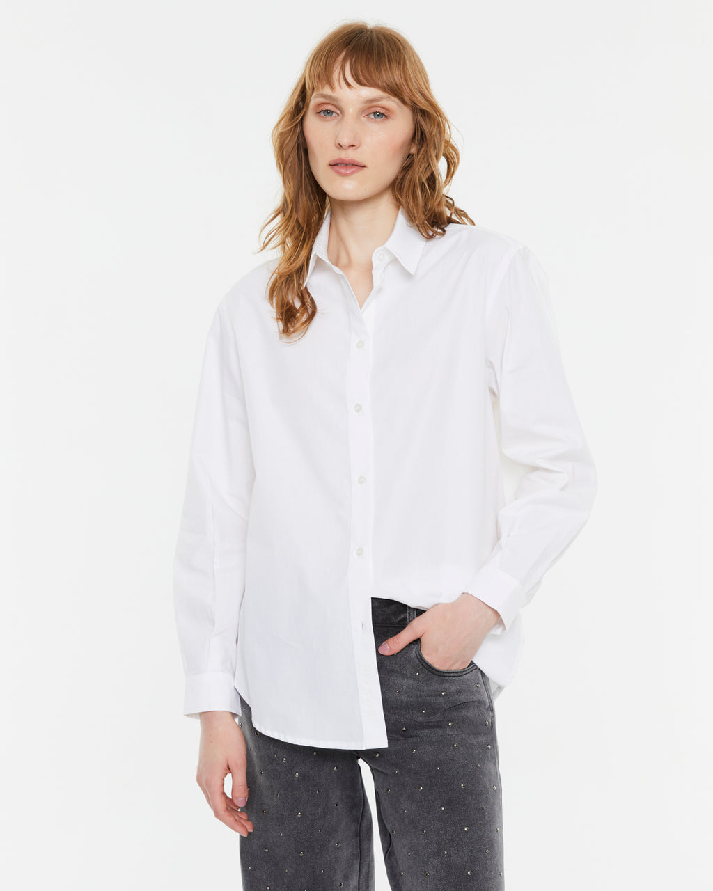 Camisa de mujer popelín de algodón y manga larga