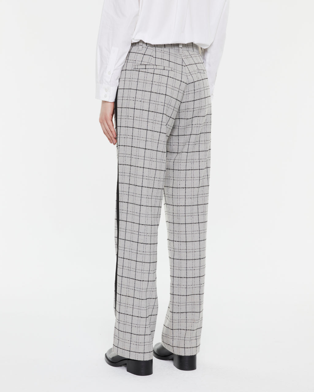 Pantalón recto mujer estampado cuadros tiro alto
