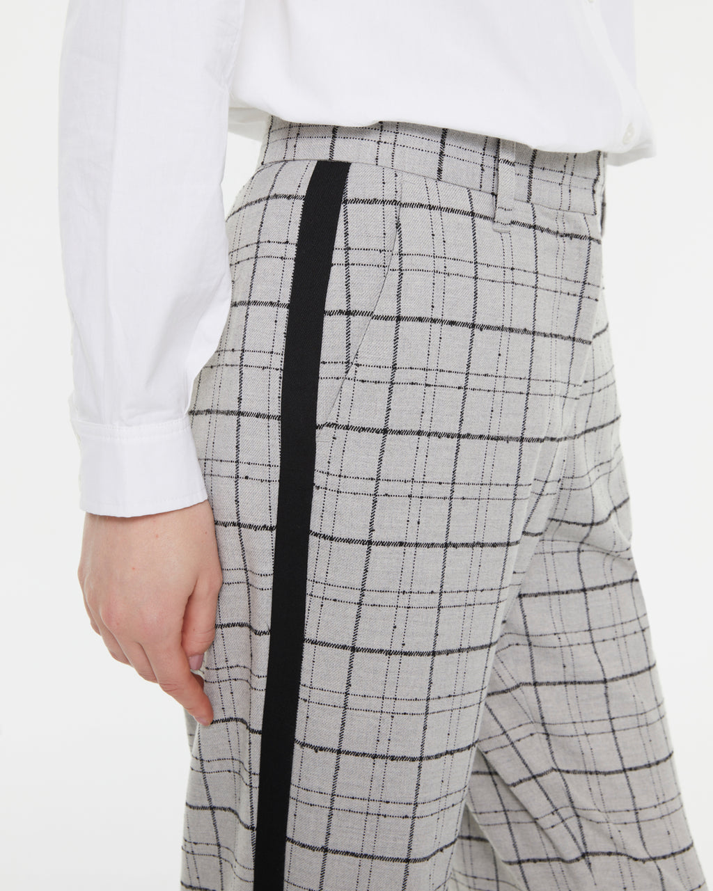 Pantalón recto mujer estampado cuadros tiro alto