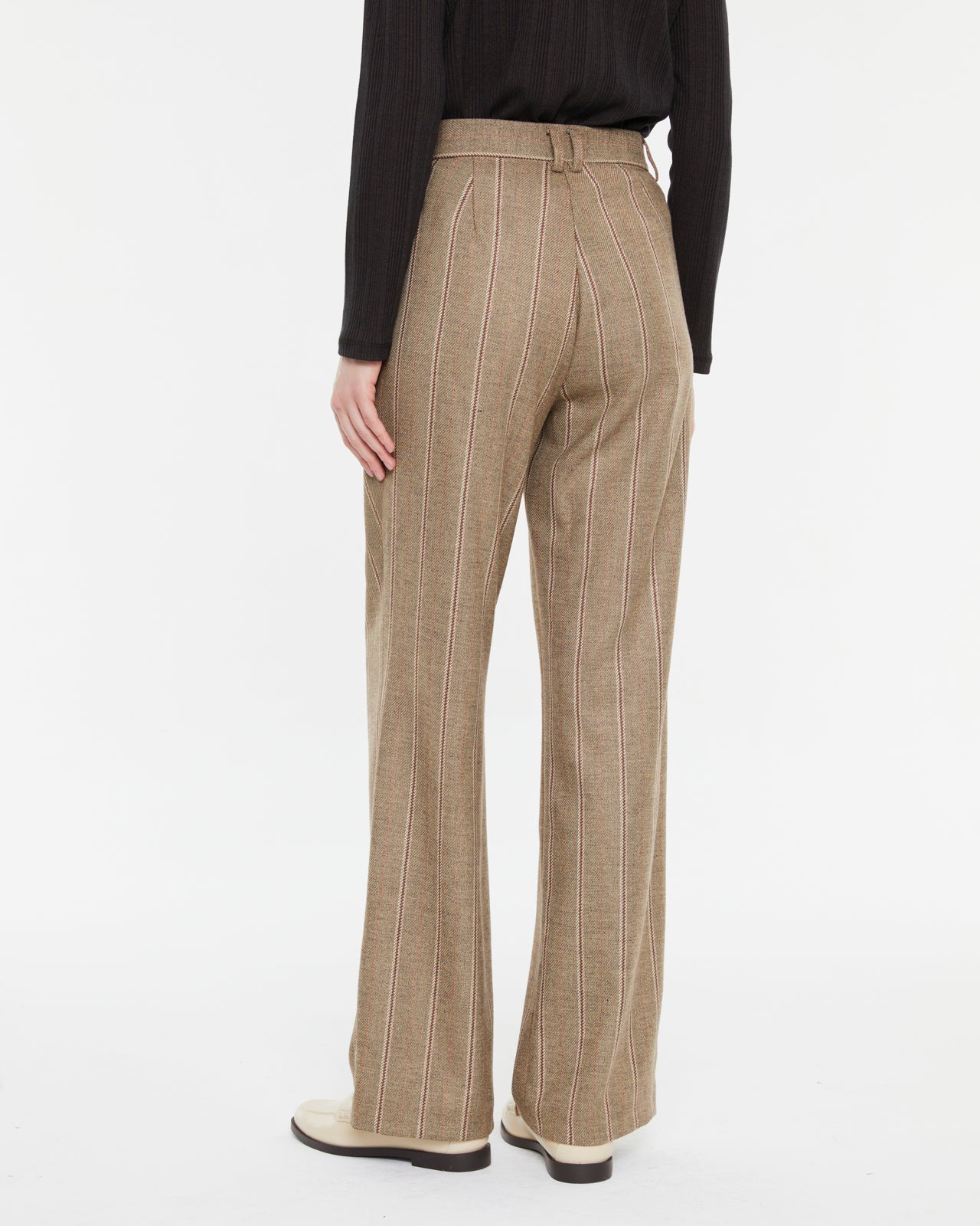 High-waisted pinstripe wide-leg trousers with pleats