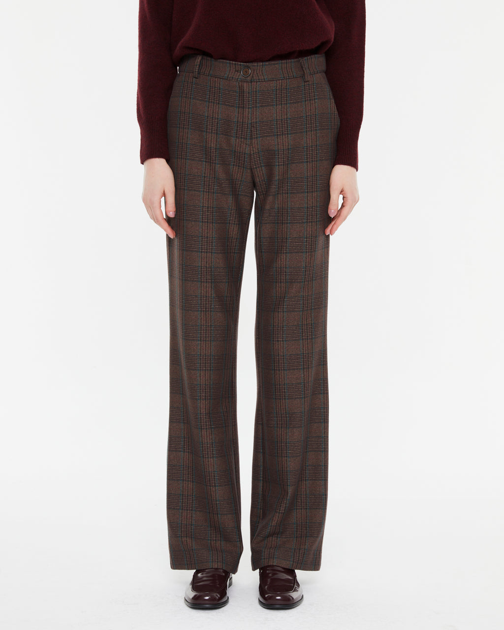 Pantalón recto cuadros tiro alto y cintura elástica