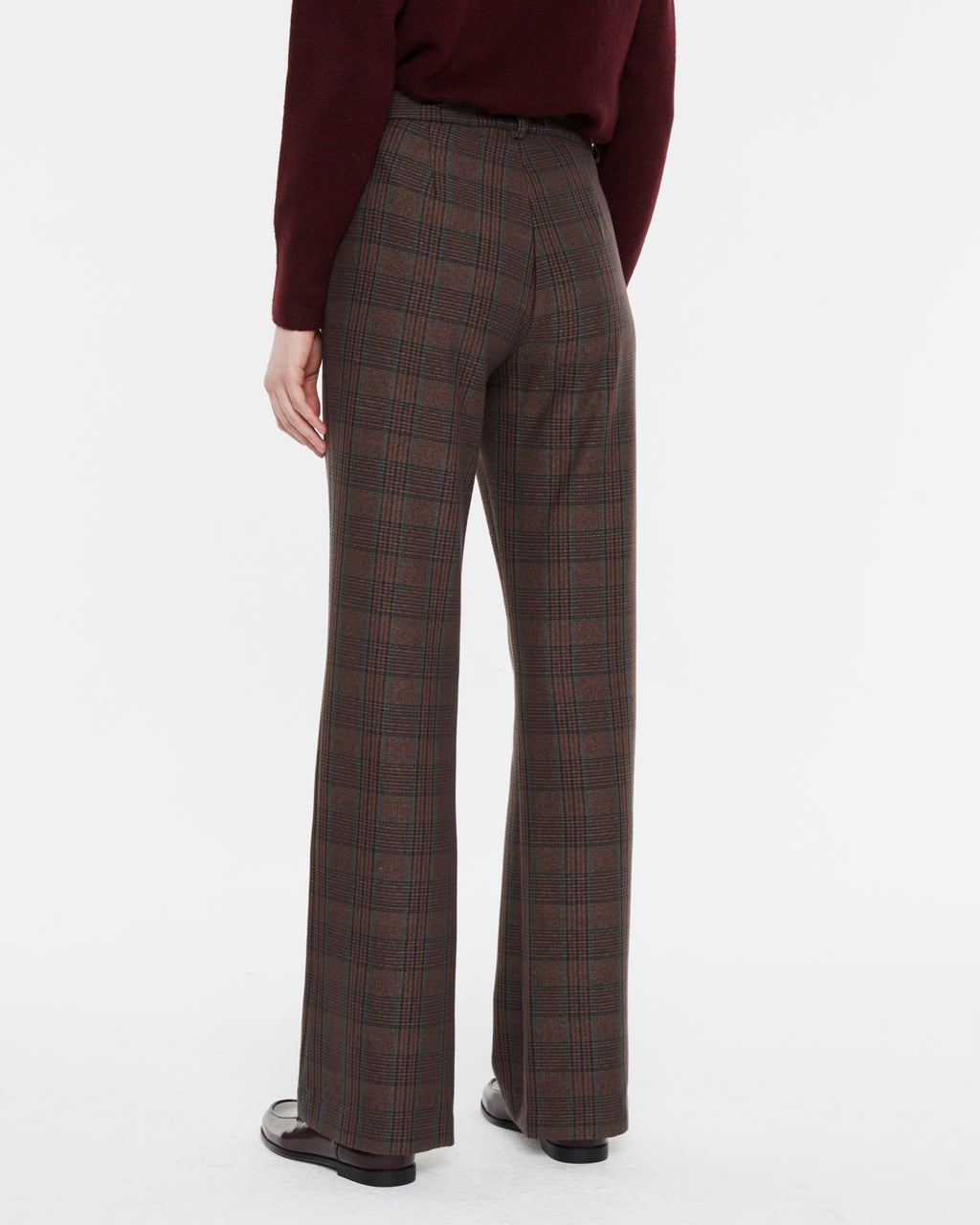 Pantalón recto cuadros tiro alto y cintura elástica
