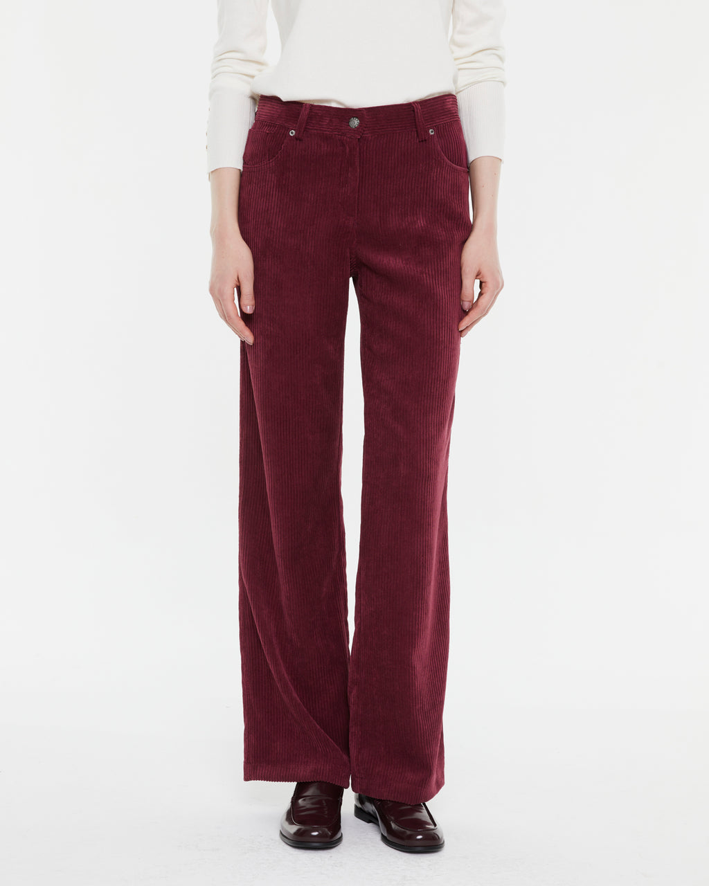 Pantalón recto mujer pana tiro alto y cinco bolsillos
