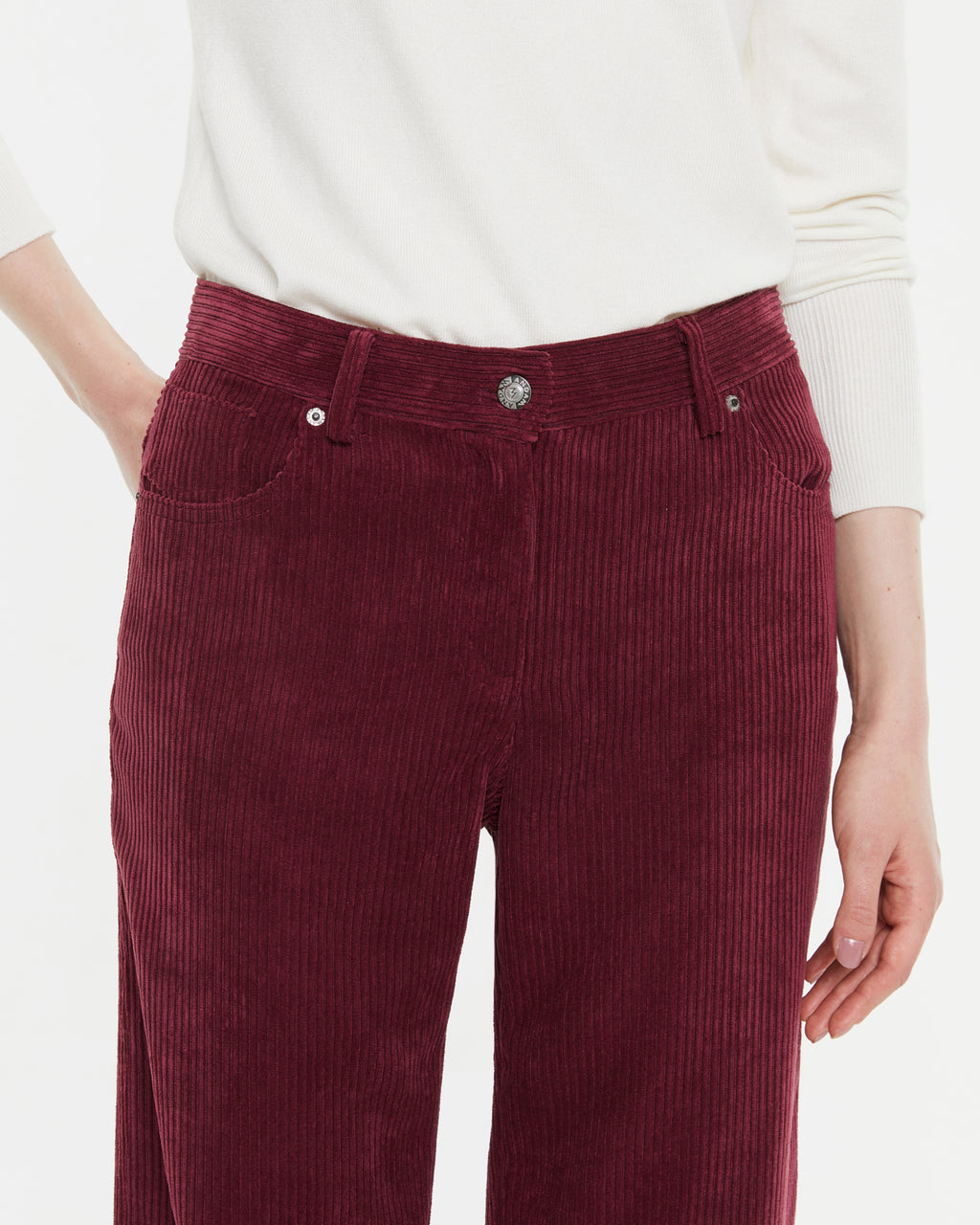 Pantalón recto mujer pana tiro alto y cinco bolsillos