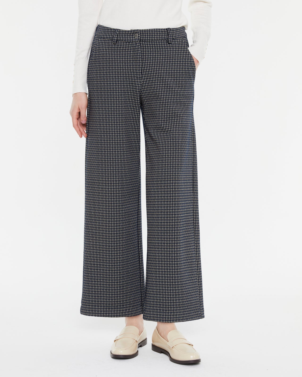 Pantalón ancho de mujer tobillero punto estampado
