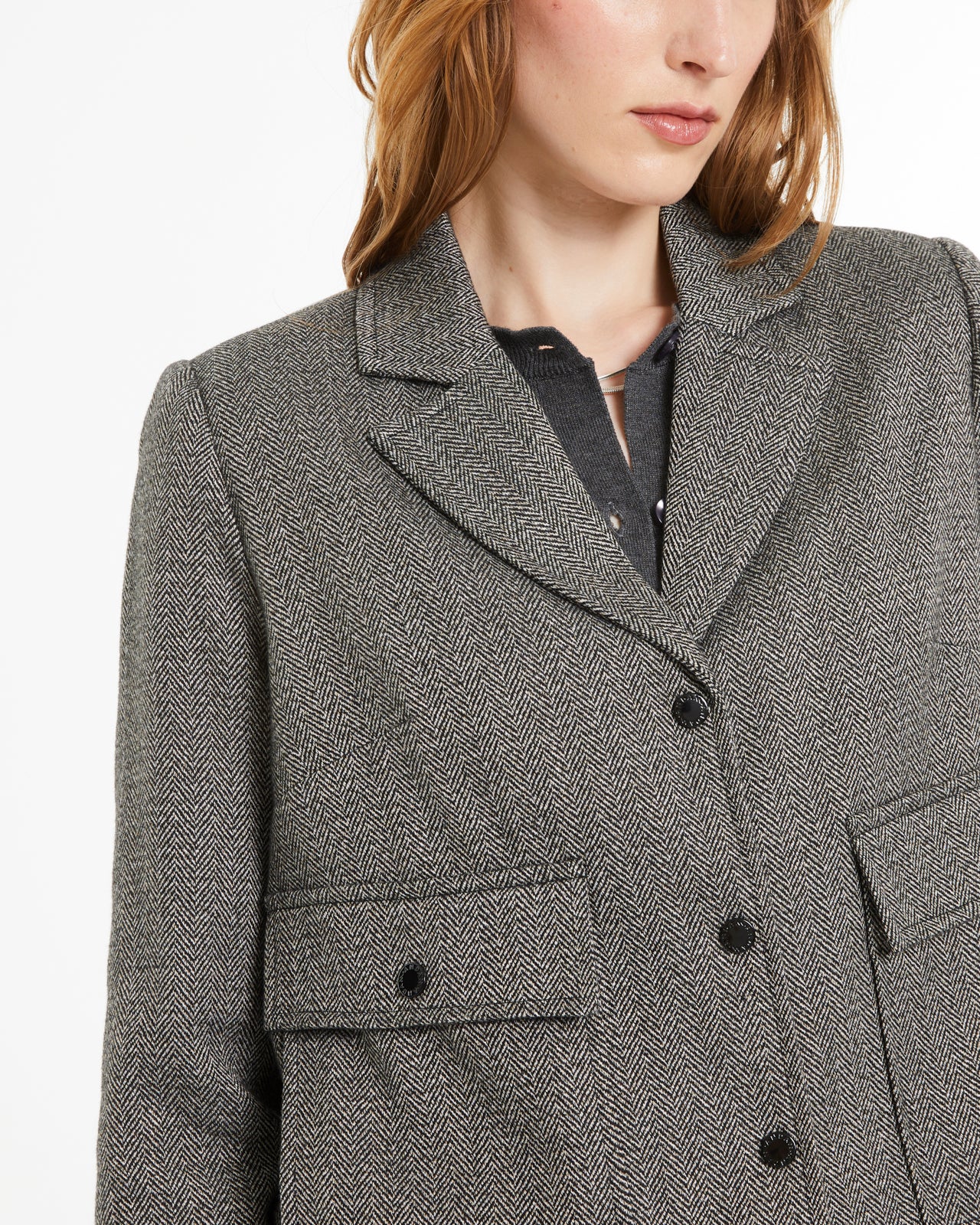 Short women's herringbone print jacket