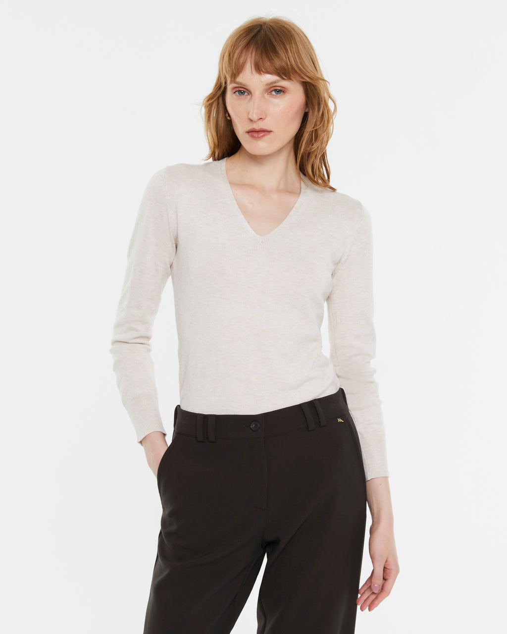 Jersey de mujer punto fino escote pico