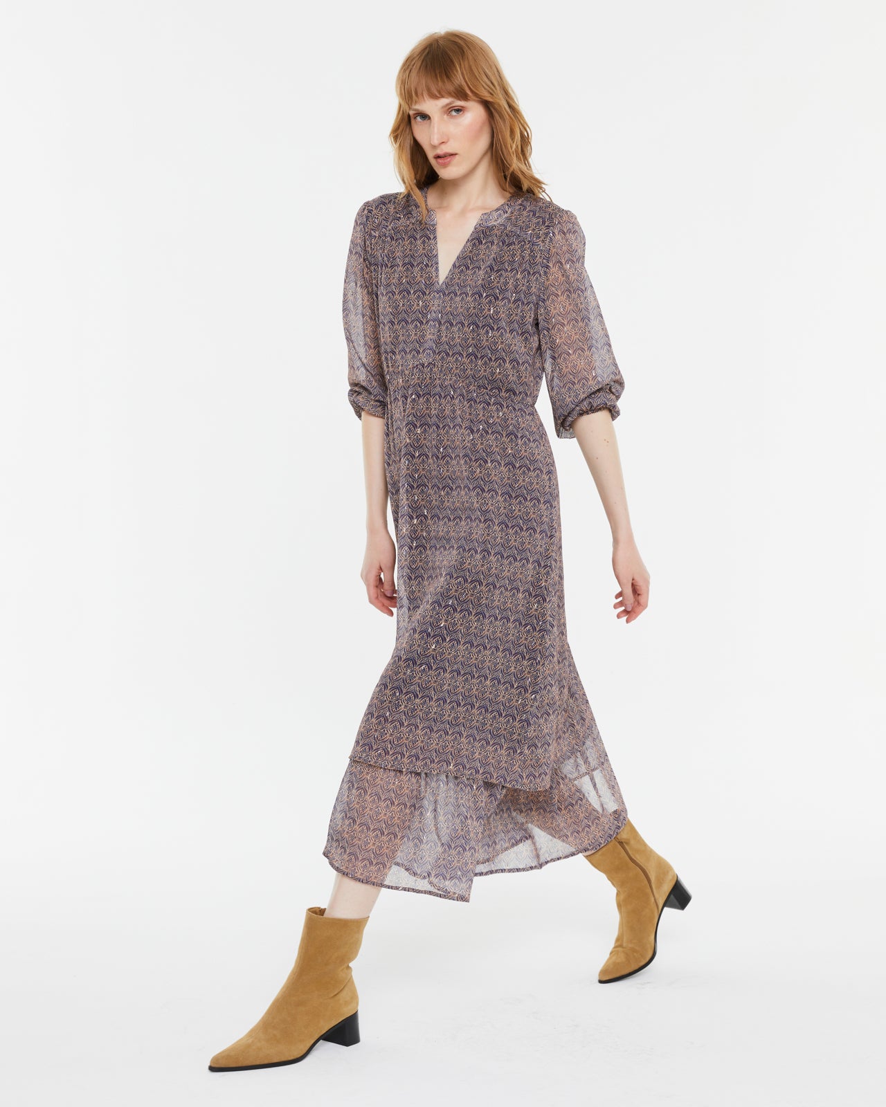 Vestido midi estampado con volante