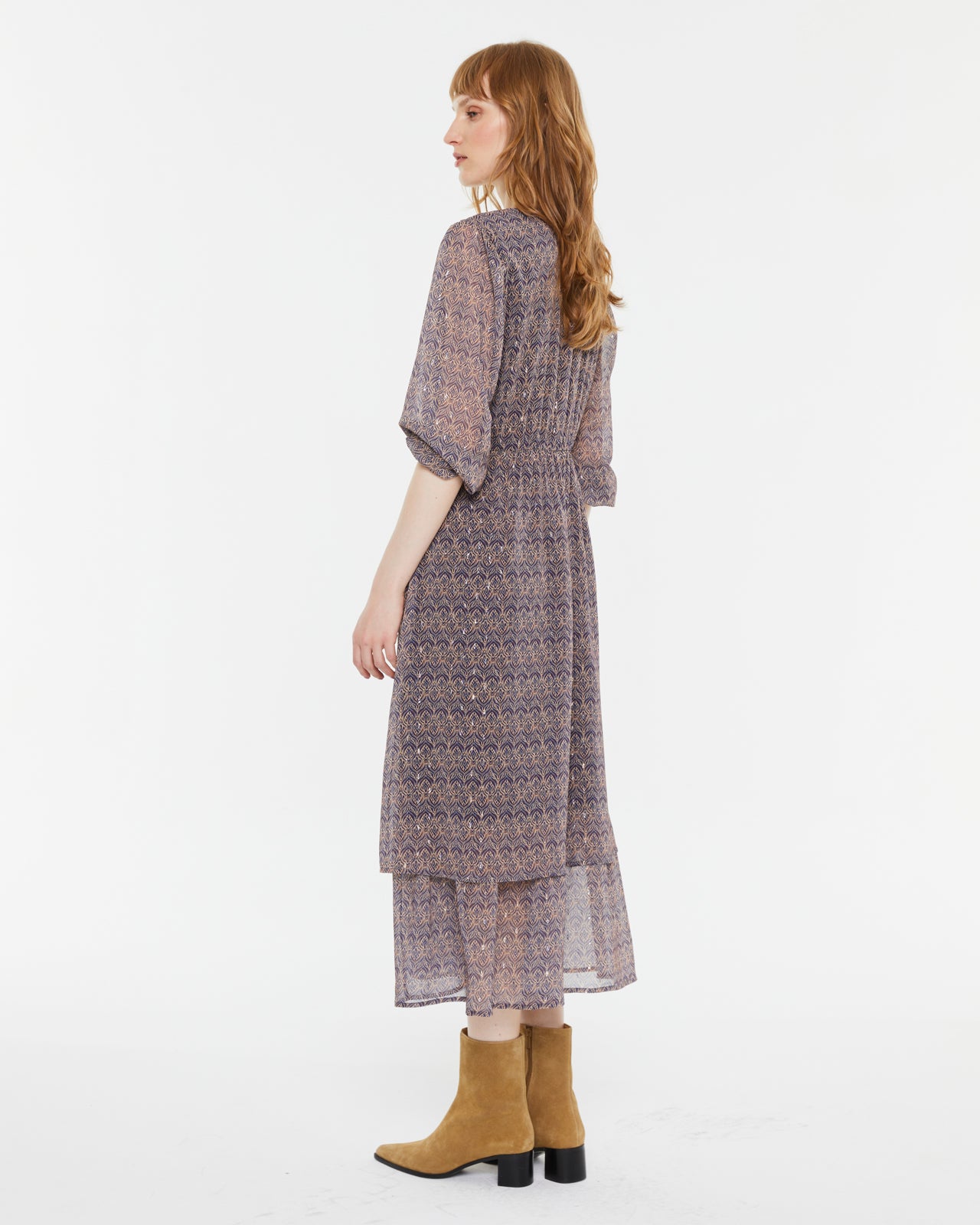 Vestido midi estampado con volante