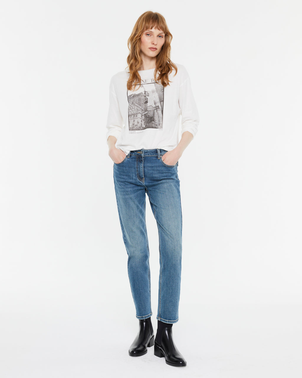 Camiseta mujer estampado frontal manga larga