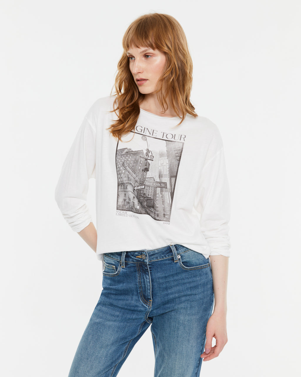 Camiseta mujer estampado frontal manga larga