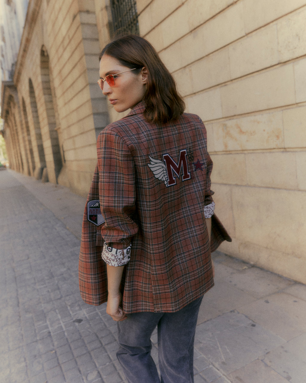 Blazer de mujer estampado cuadros. Forrada.