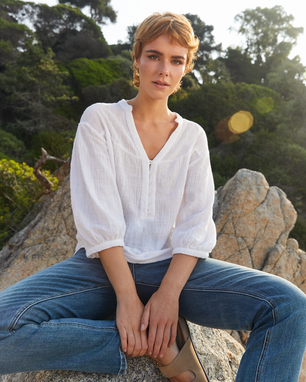 Blusa de mujer lisa manga francesa