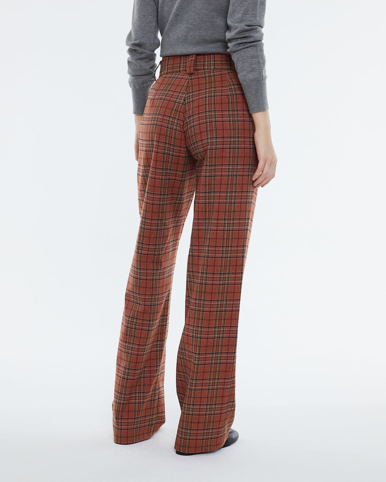 Women's wide-leg trousers, checkered print, high waist.