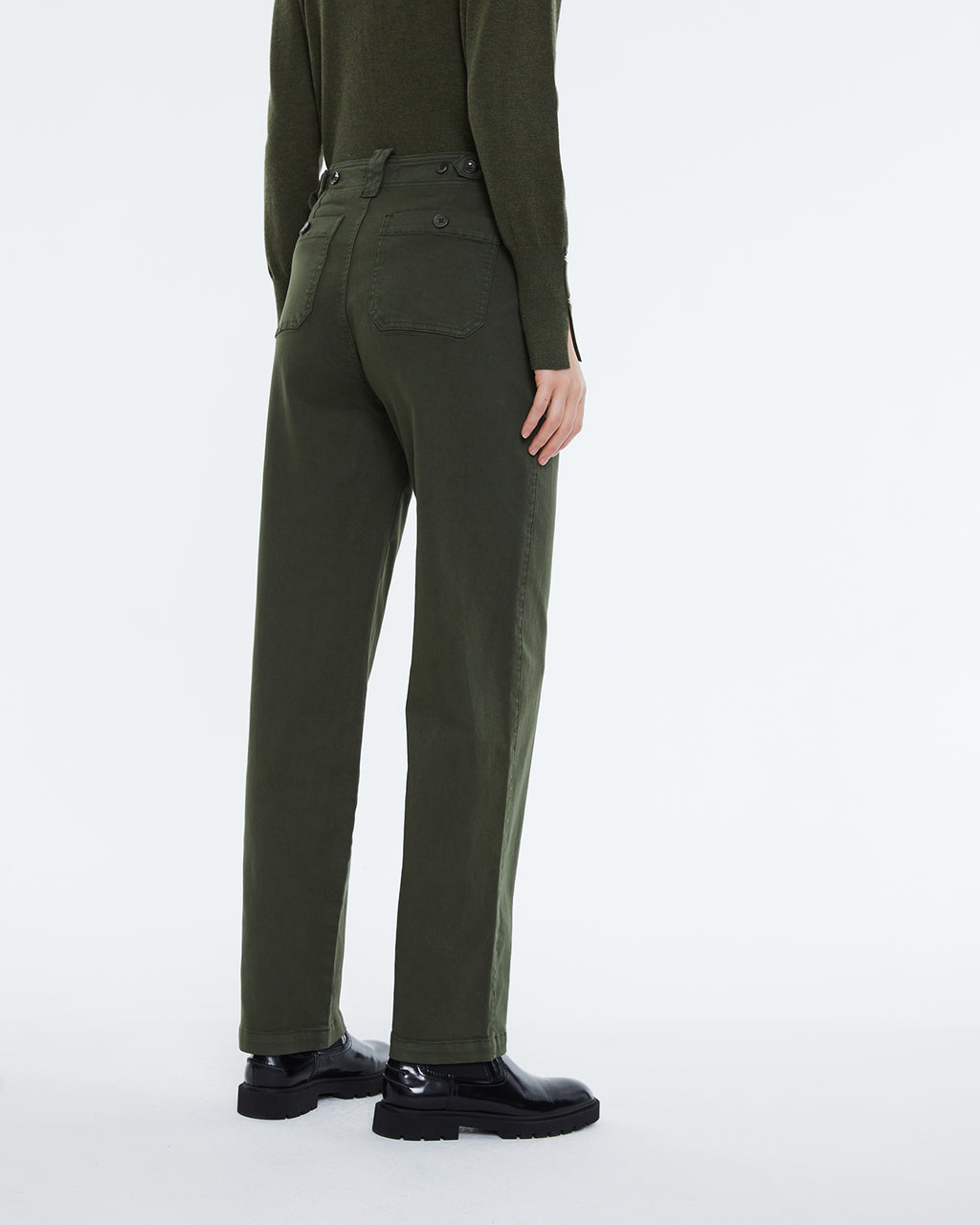 Women's straight trousers, wide leg, high rise.