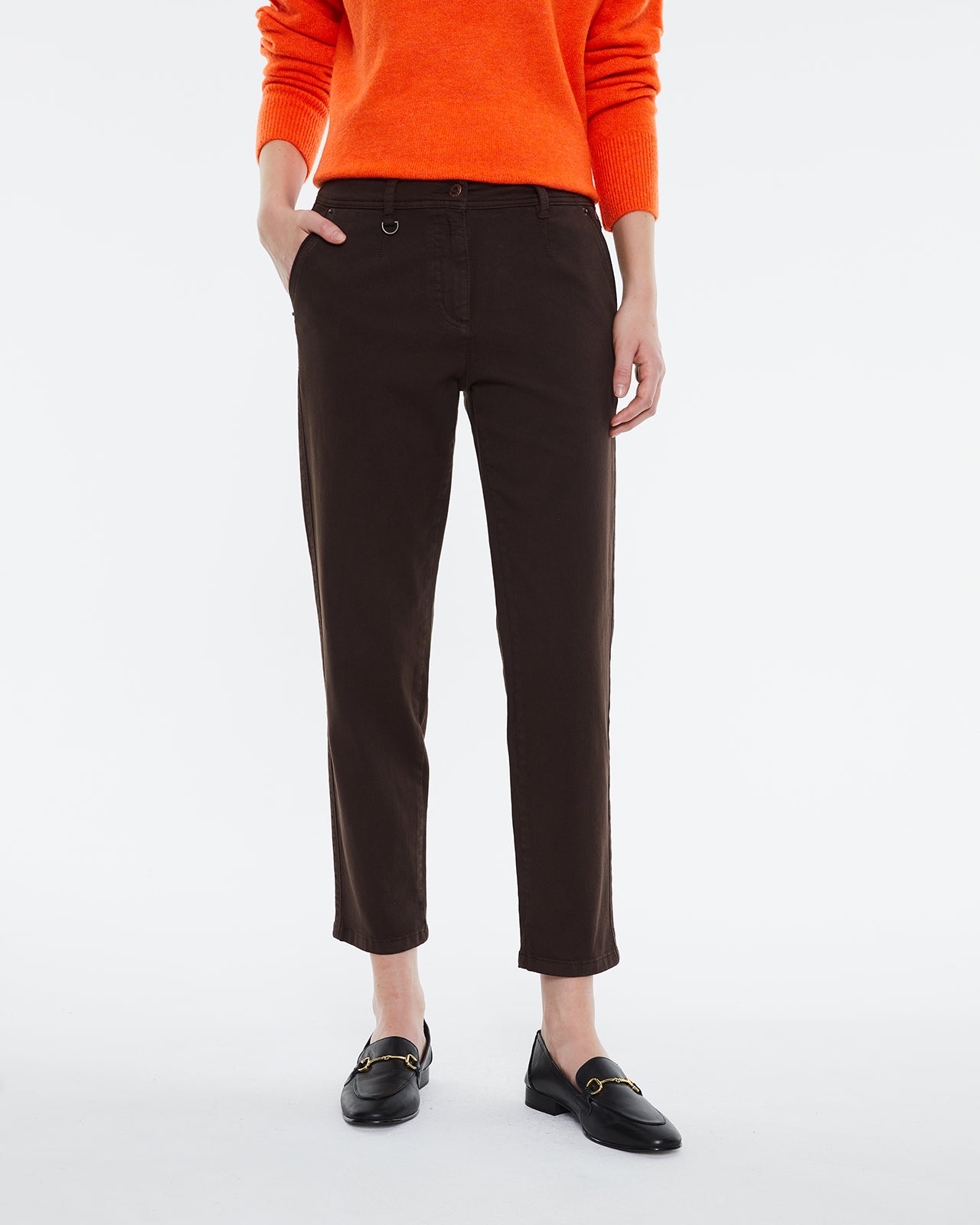 Women's straight cropped trousers.