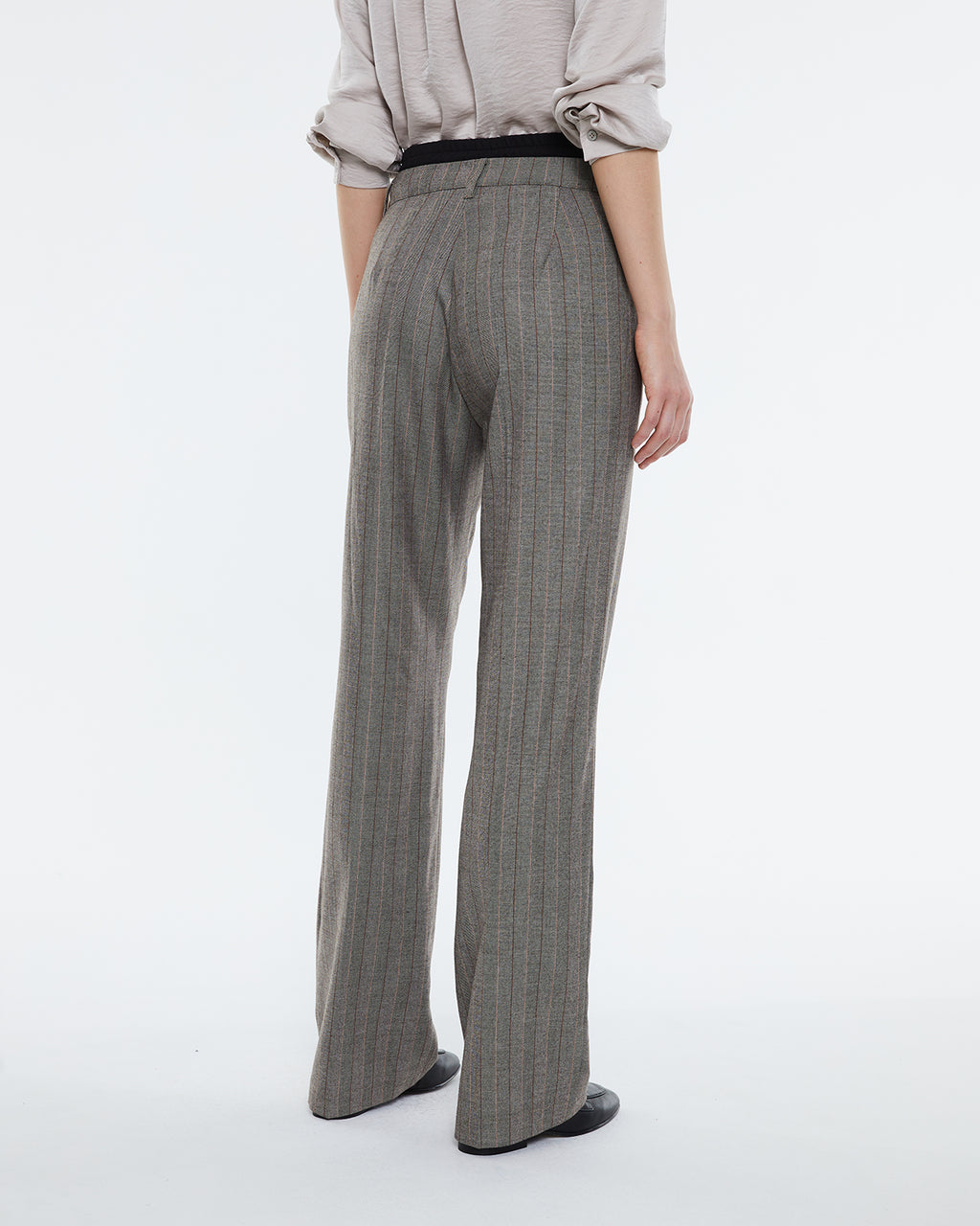 Women's straight trousers, high waist, stripe print.