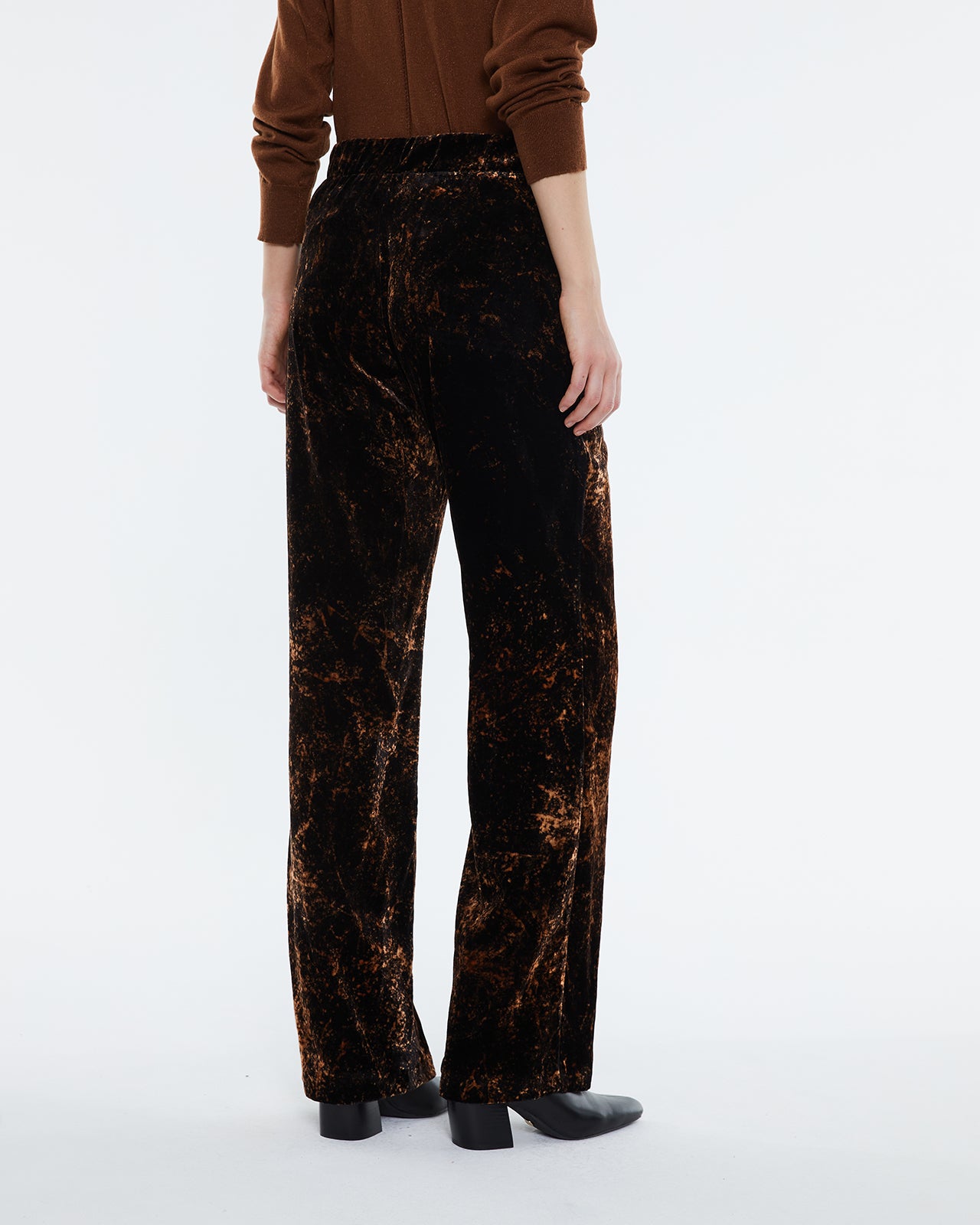 Women's straight trousers in hand-dyed batik velvet.