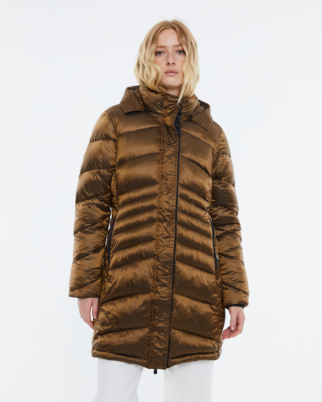 Long women's parka with hood. Lined.