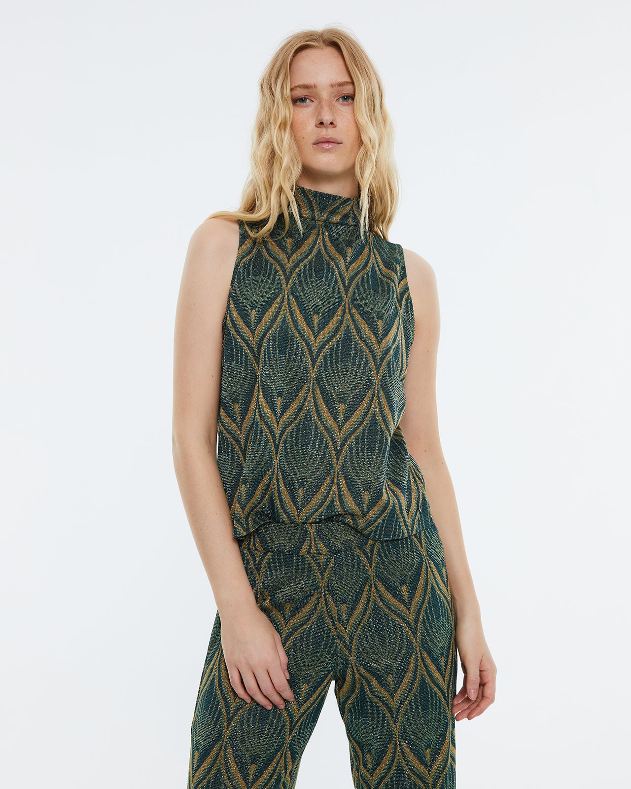 Women's printed knit top, with lurex.