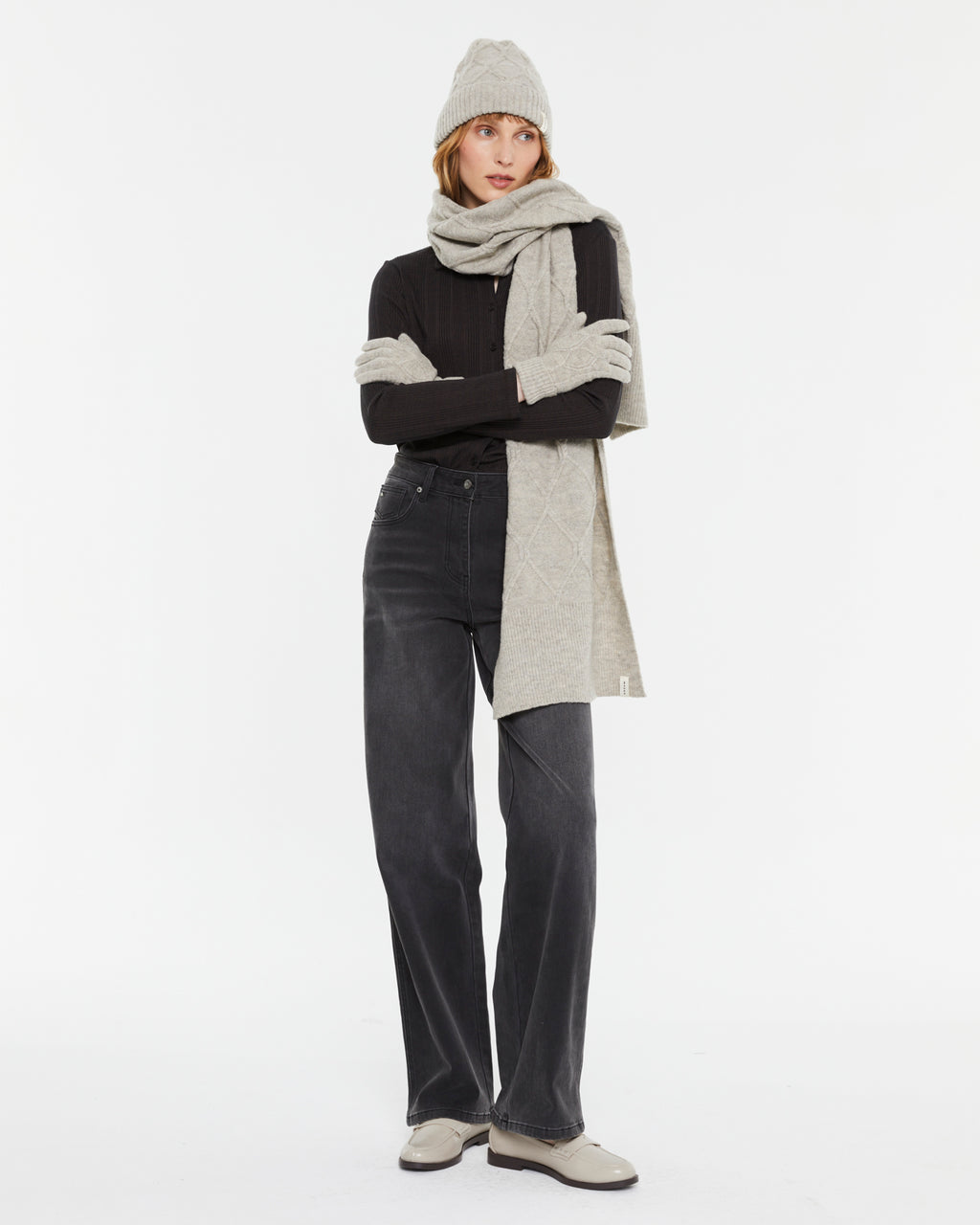 Damen Strickhandschuhe mit Flechtstruktur