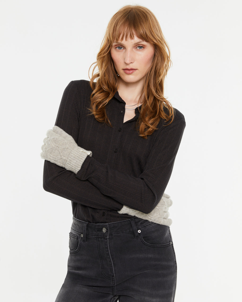 Damen Strickhandschuhe mit Flechtstruktur