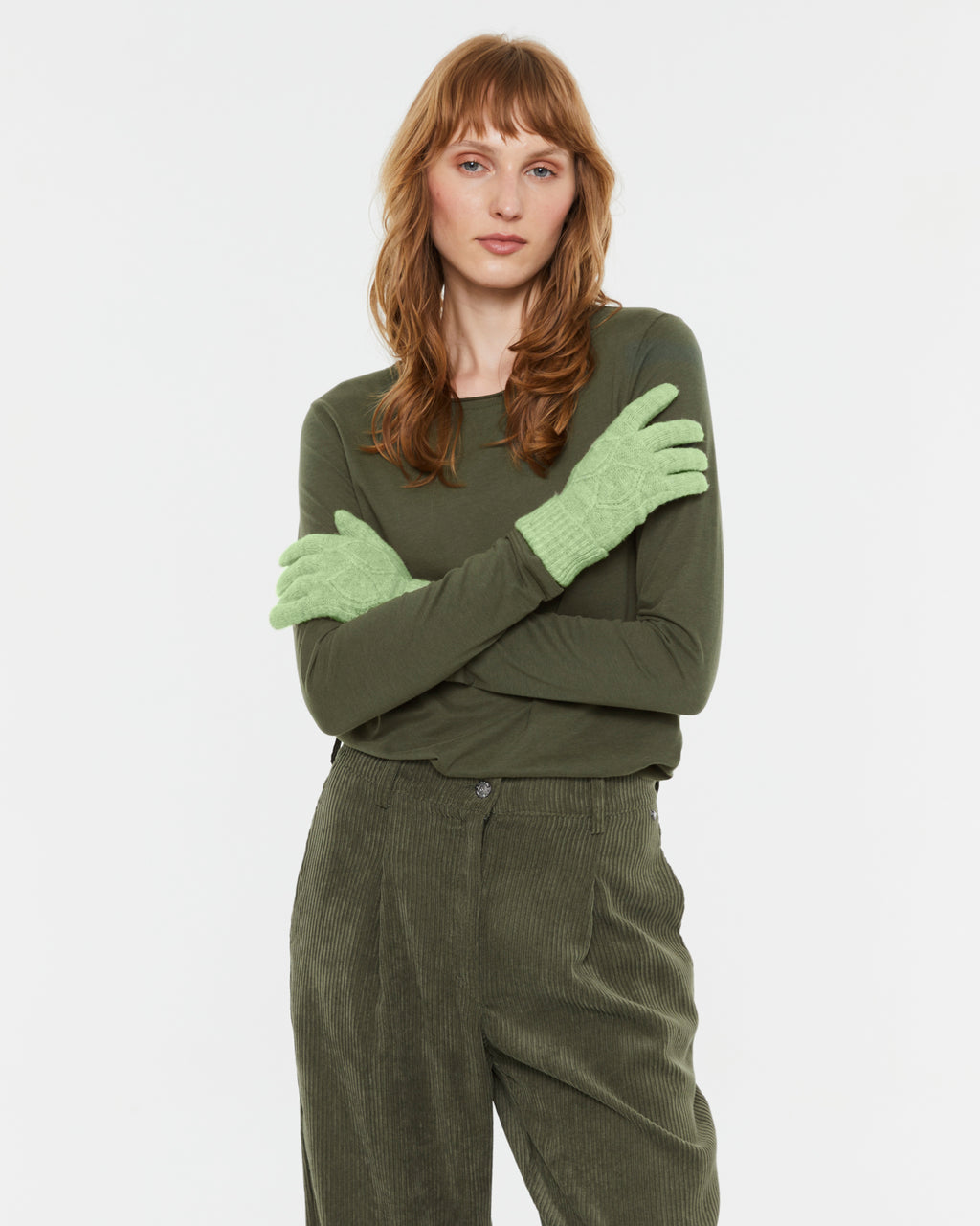 Damen Strickhandschuhe mit Flechtstruktur