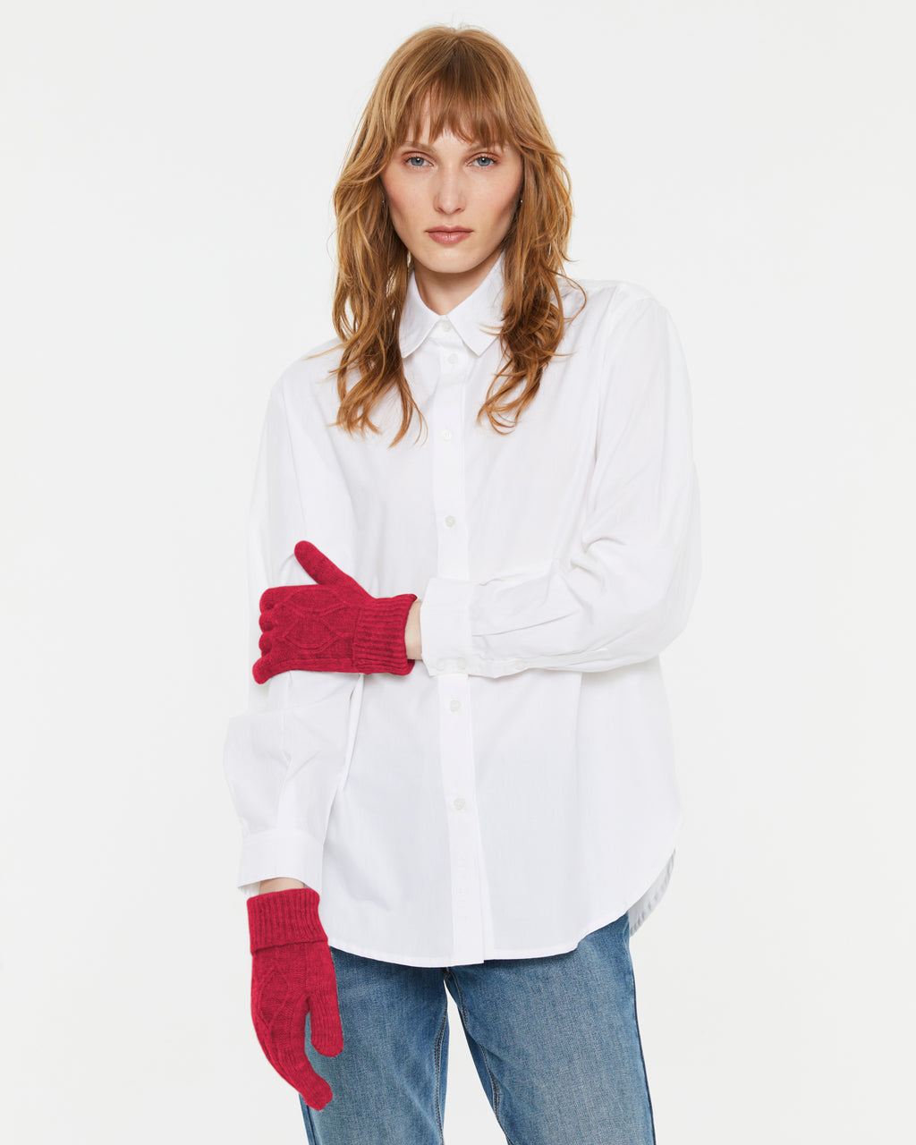 Damen Strickhandschuhe mit Flechtstruktur