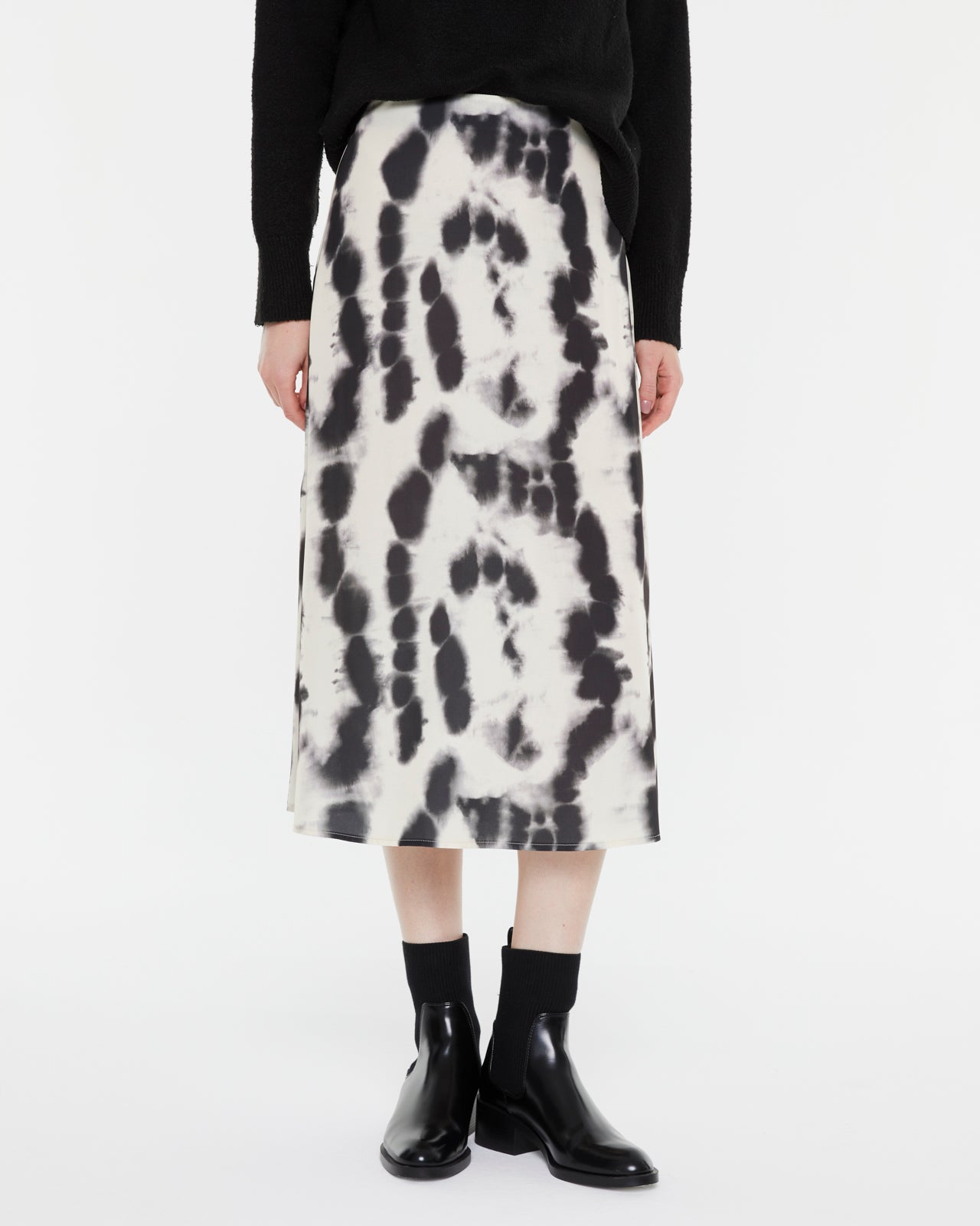 Falda midi estampado tie dye cintura elástica