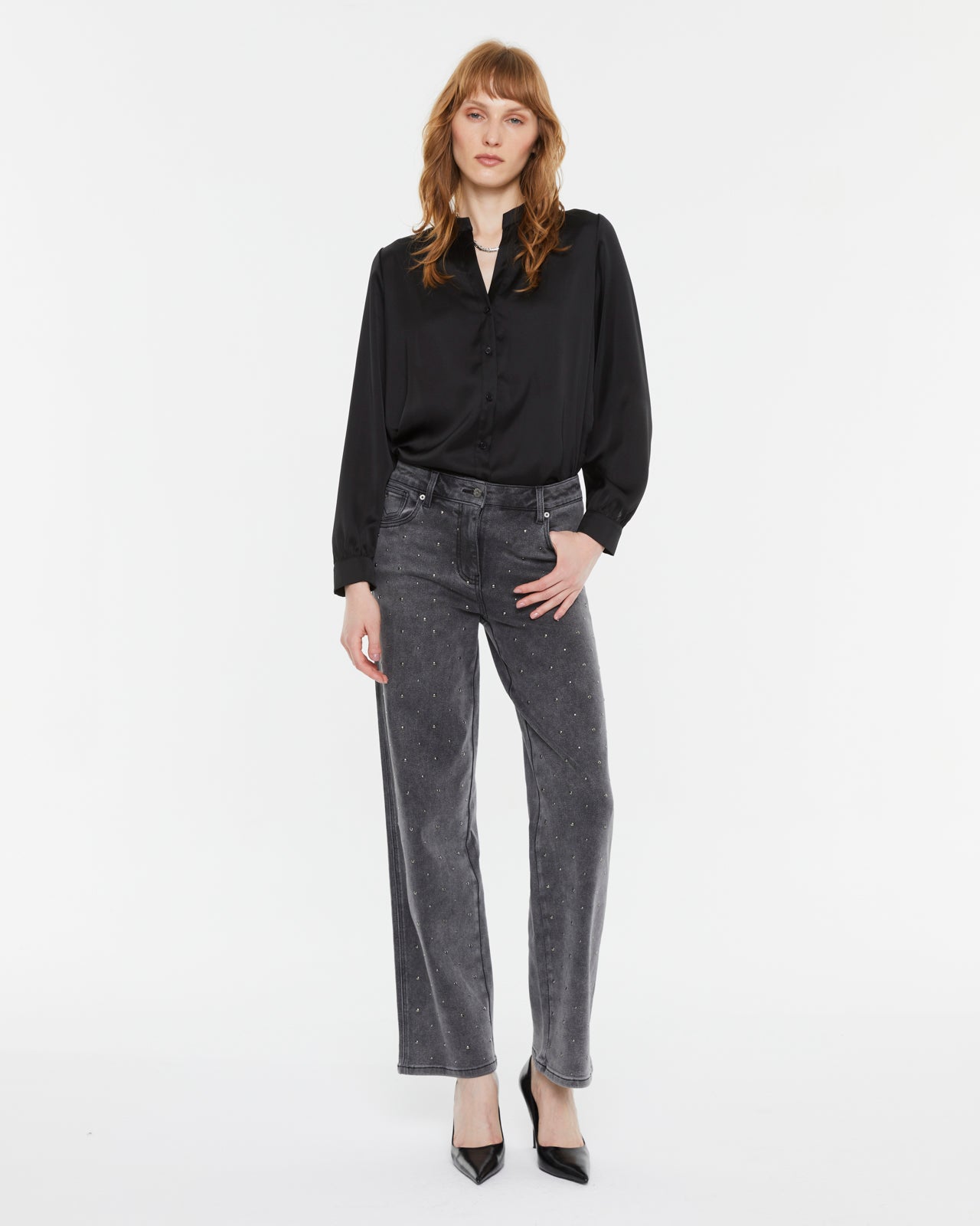 Camisa de mujer satinada de manga larga