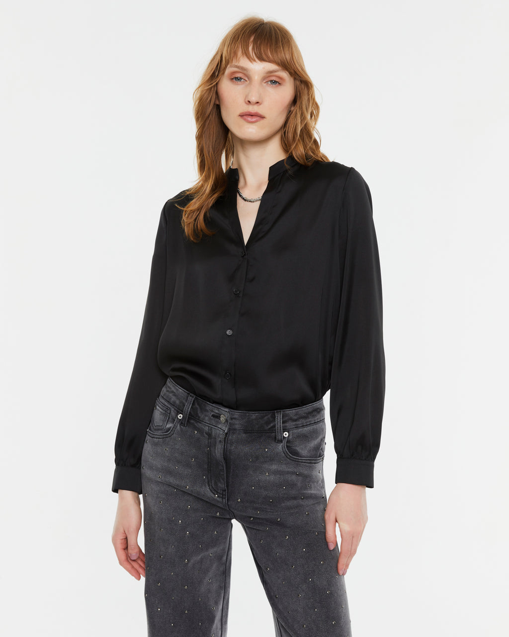 Camisa de mujer satinada de manga larga