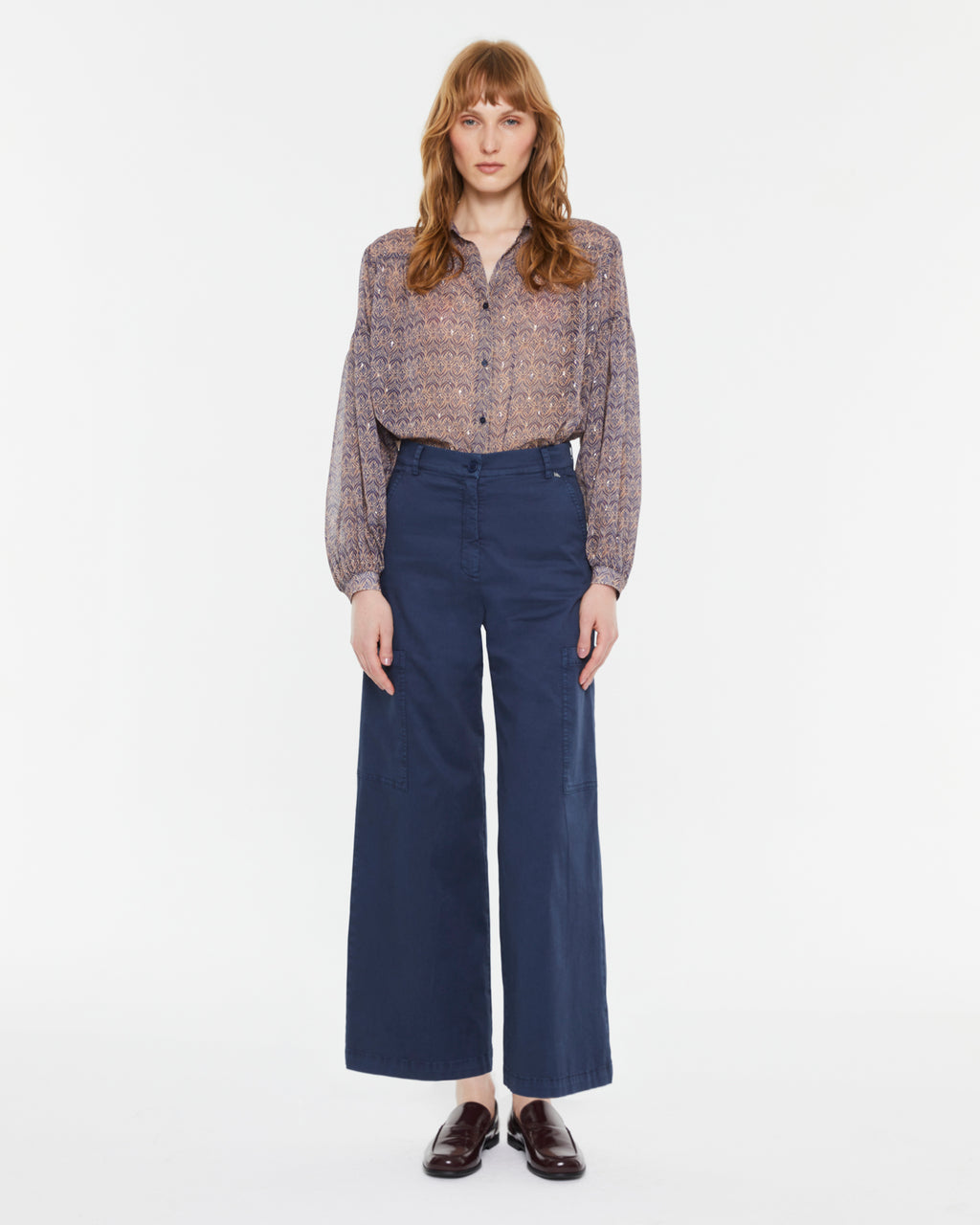 Camisa de mujer estampada cuello camisero