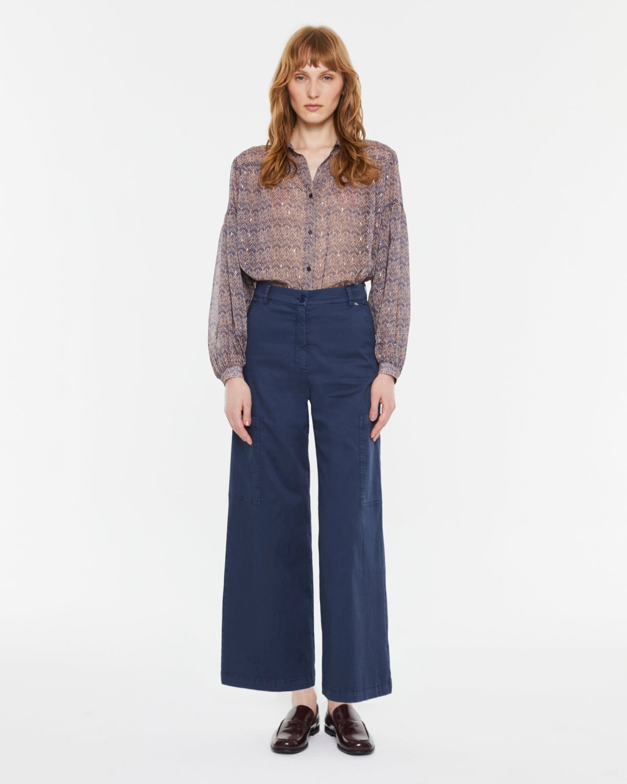 Camisa de mujer estampada cuello camisero