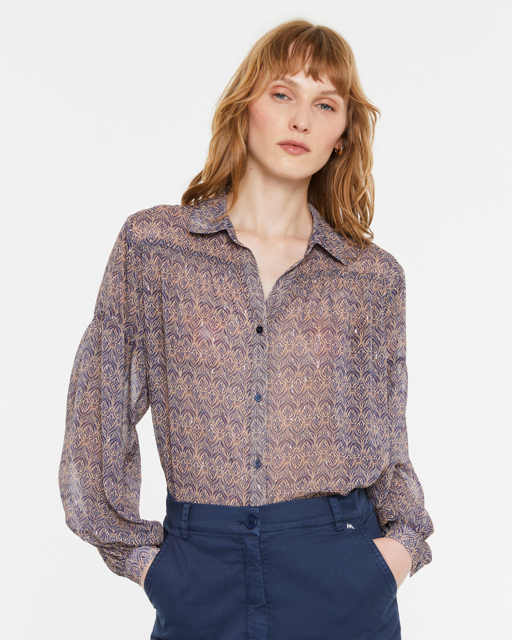 Camisa de mujer estampada cuello camisero