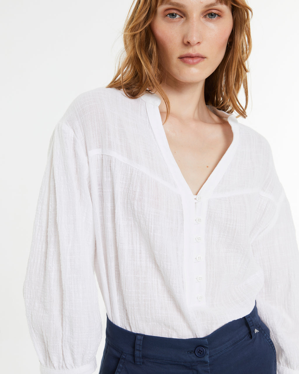 Blusa de mujer lisa manga francesa