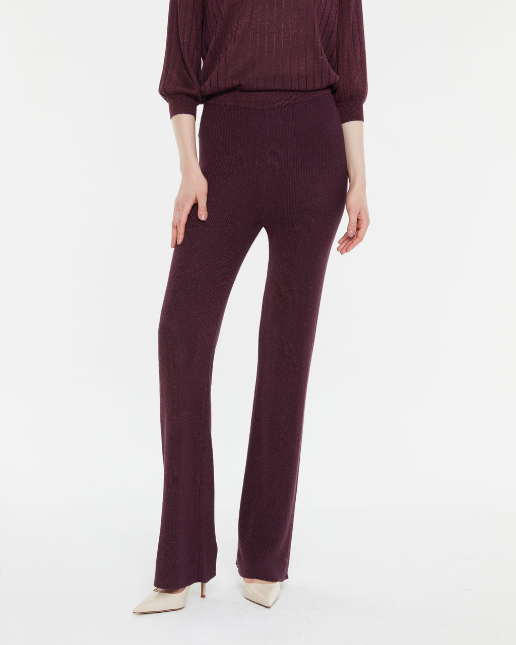 Gerade Hose aus Lurex-Strick mit elastischem Bund