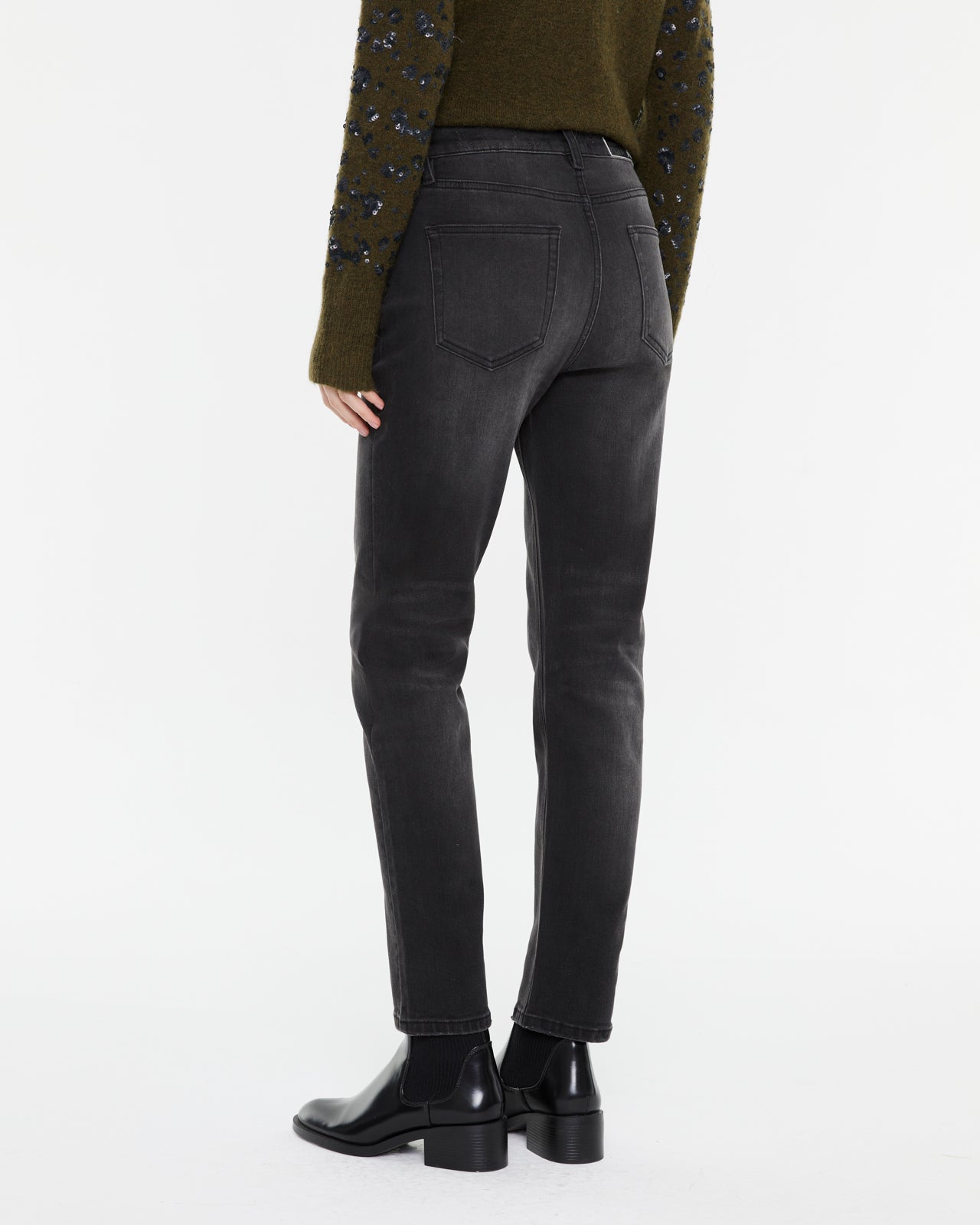 Women's straight-leg jeans with a high waist and zipper closure