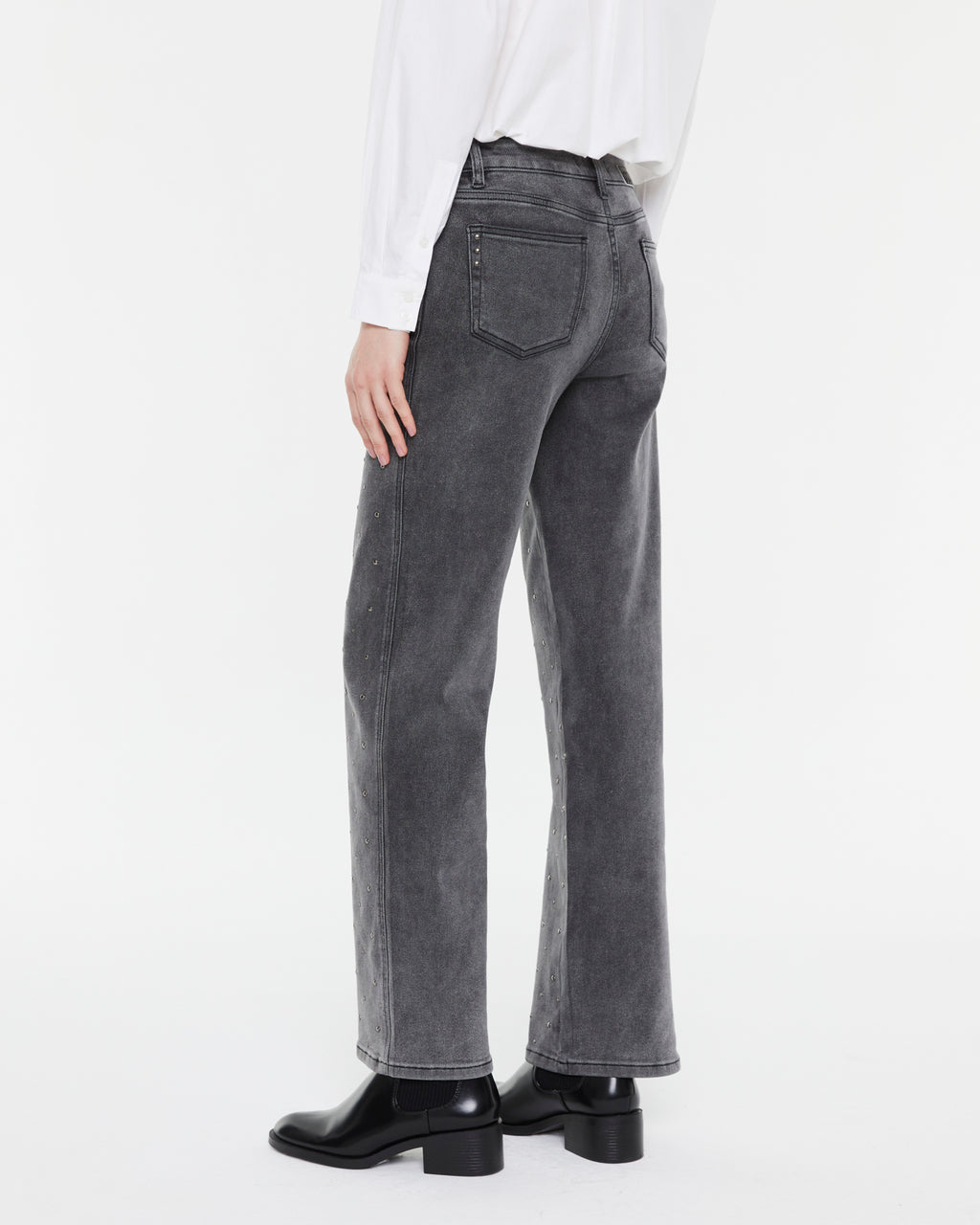 Damen High Waist Wide Leg Jeans mit Nieten