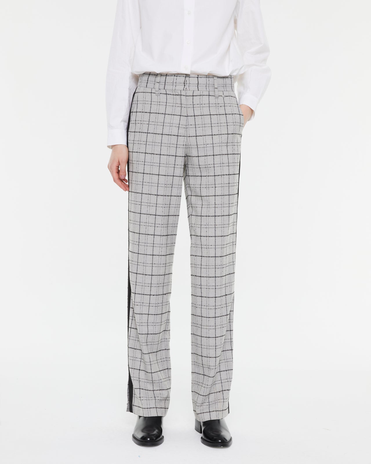 Pantalón recto mujer estampado cuadros tiro alto