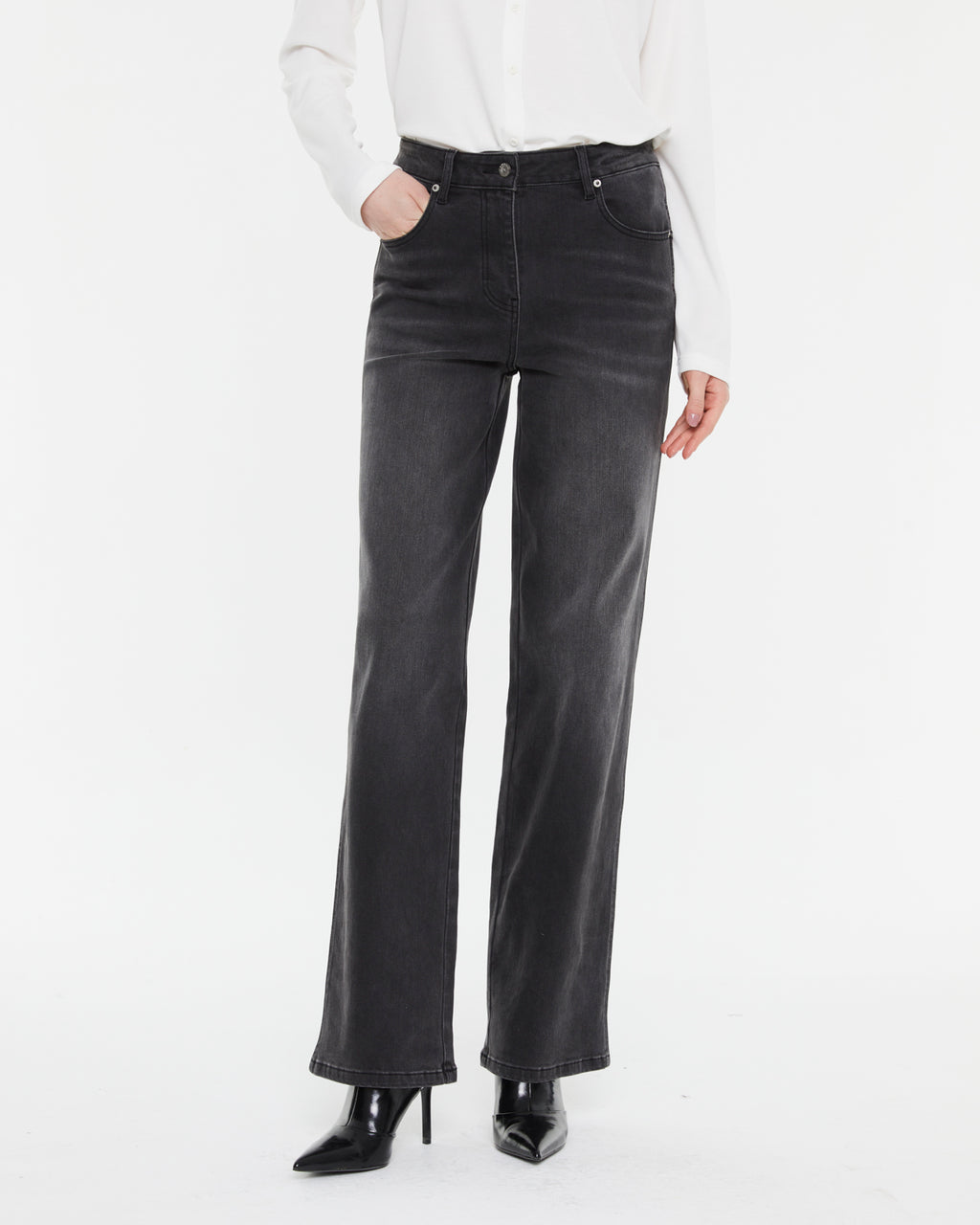 Damenjeans mit hoher Taille und weitem Bein