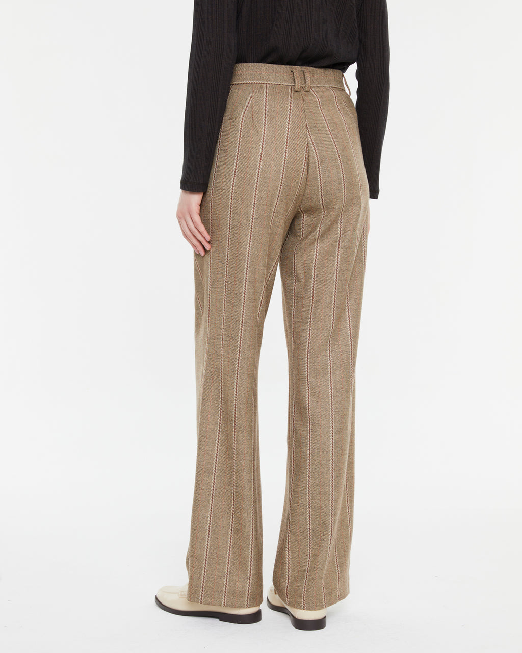 High-waisted pinstripe wide-leg trousers with pleats