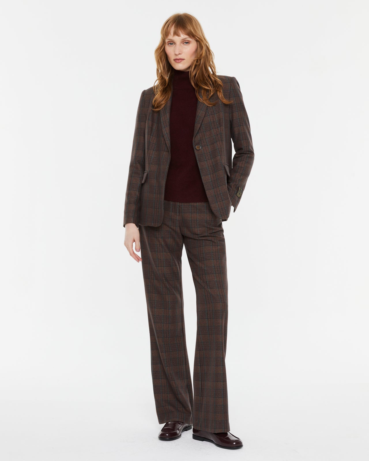 Karierte Hose mit hoher Taille und geradem Bein und elastischem Bund