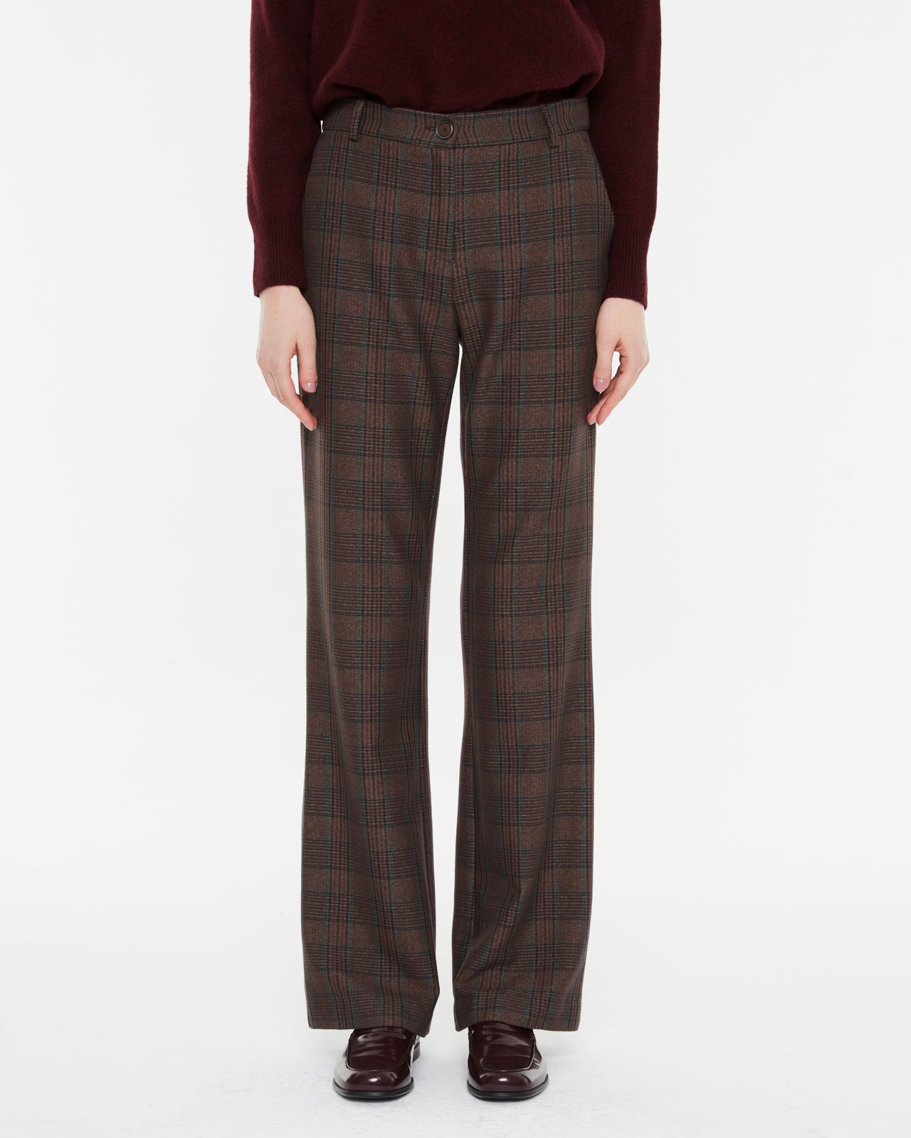 Karierte Hose mit hoher Taille und geradem Bein und elastischem Bund