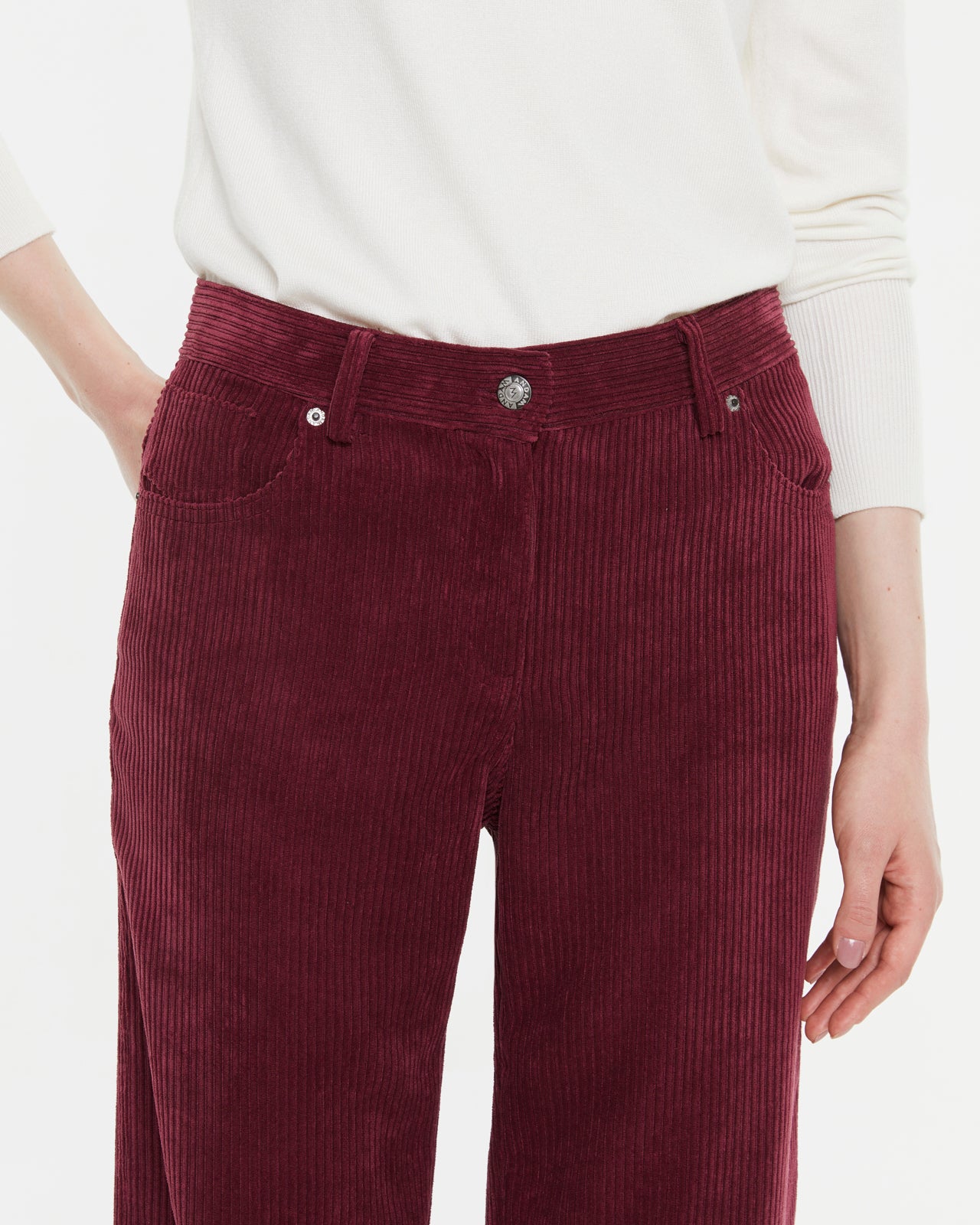 Pantalón recto mujer pana tiro alto y cinco bolsillos