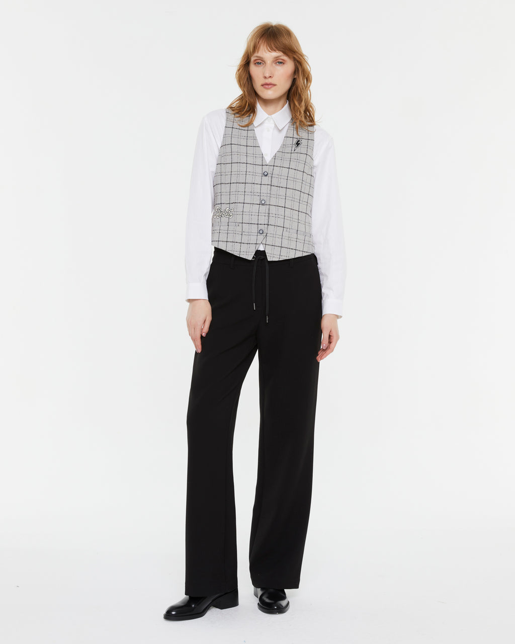 Pantalón ancho de mujer tiro alto cintura elástica