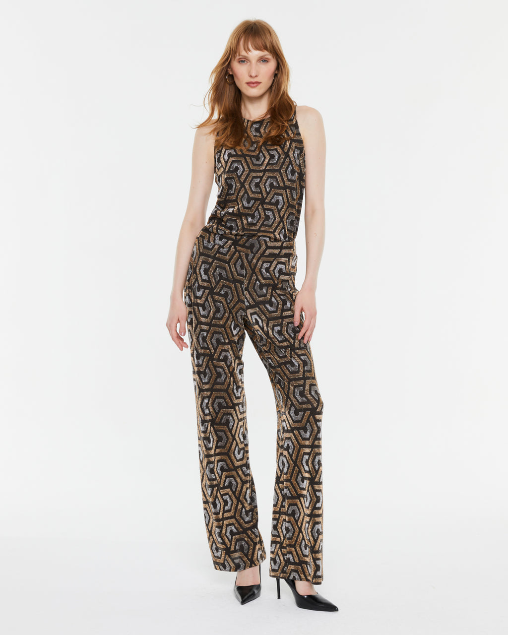 Pantalón recto de mujer en punto estampado
