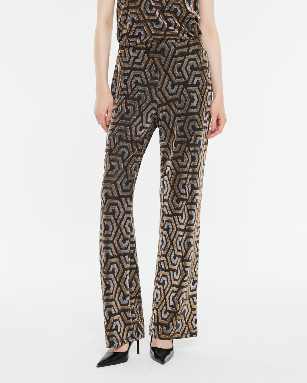Pantalón recto de mujer en punto estampado