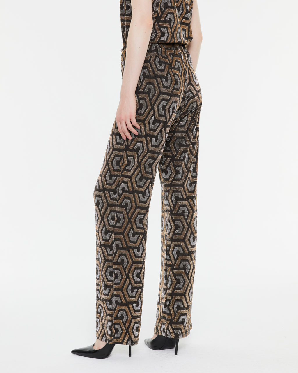 Pantalón recto de mujer en punto estampado