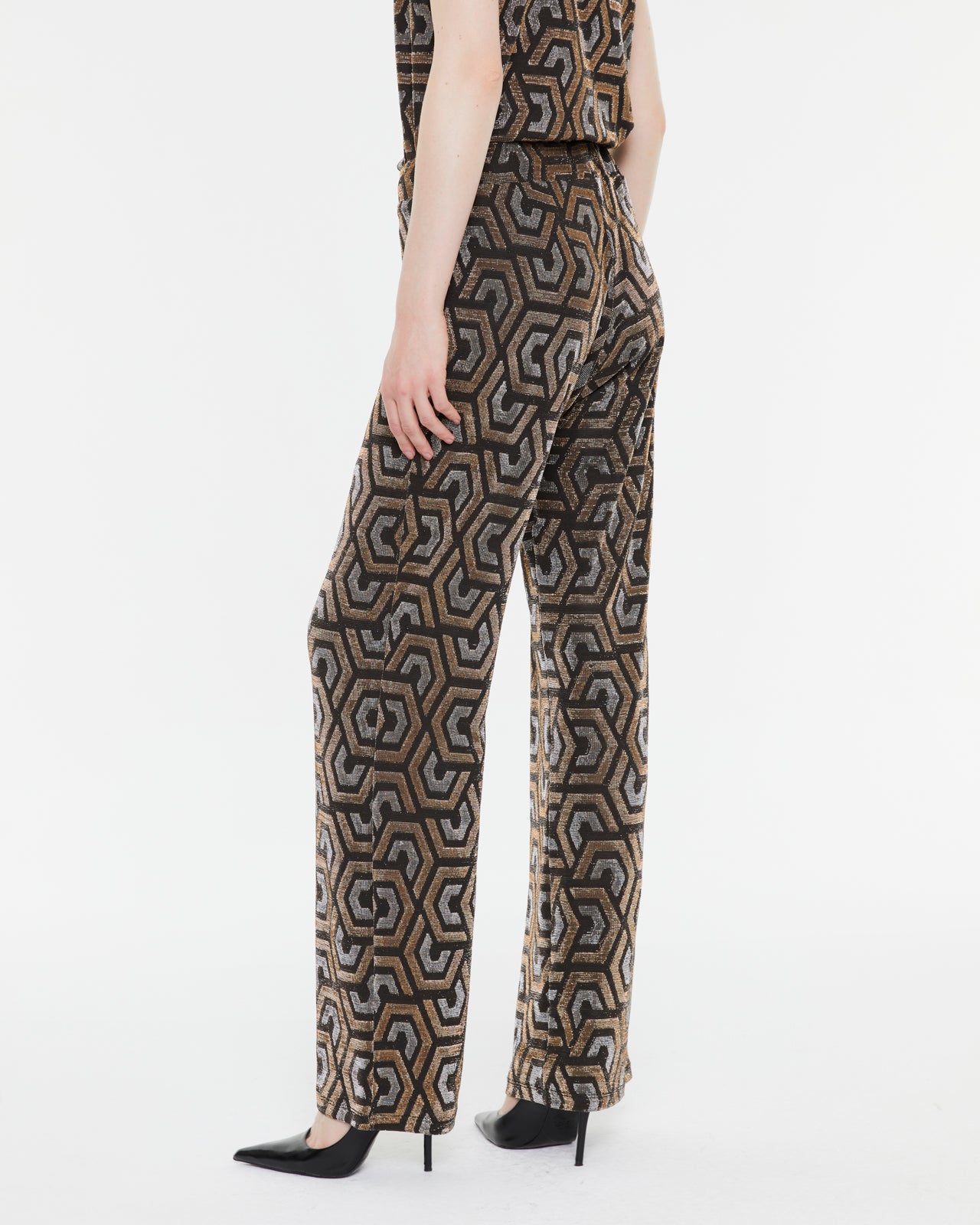 Pantalón recto de mujer en punto estampado
